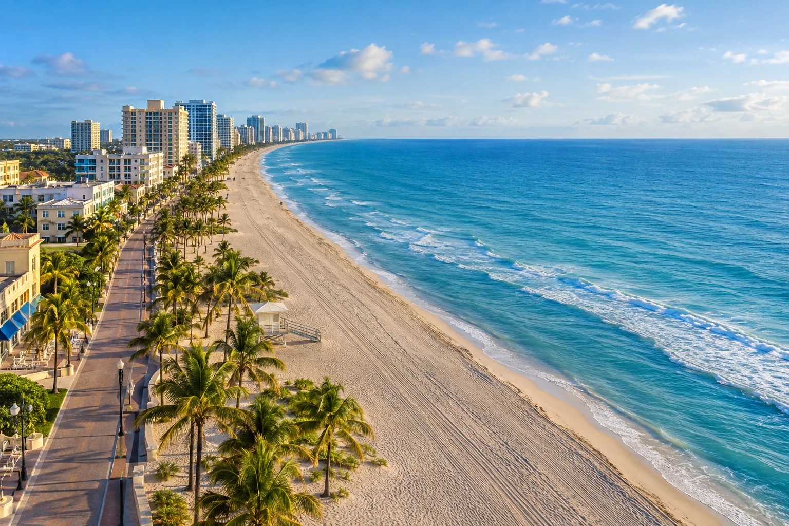 Aerial view of Hollywood Beach and the Atlantic shoreline in Florida
