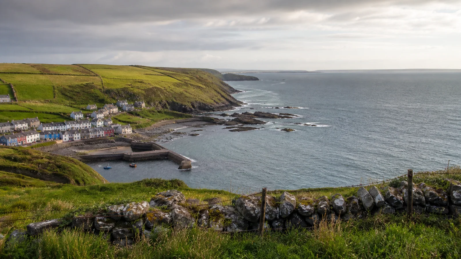County Cork accommodation landscape with an Atlantic harbour village and green headlands