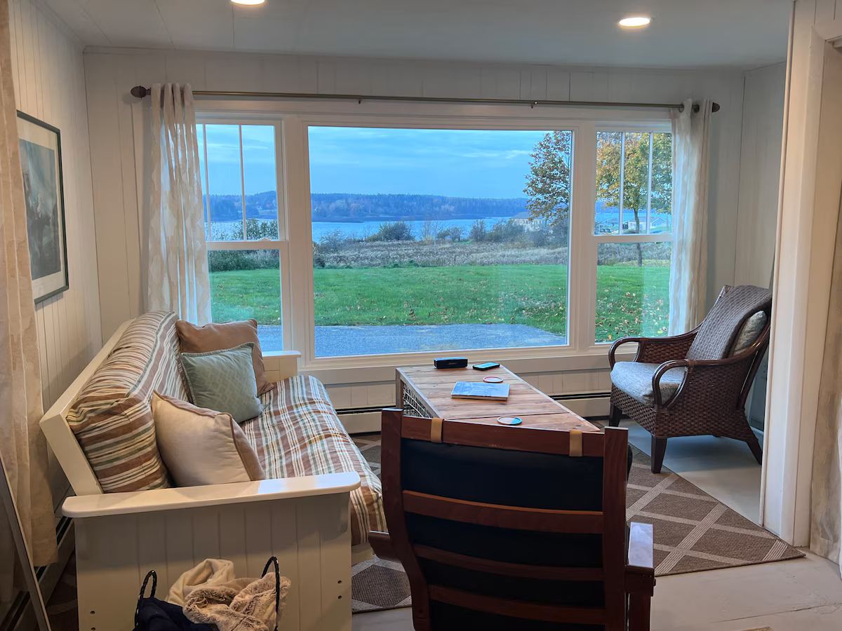 Futon is on the left. at Lubec Saltbox in Lubec