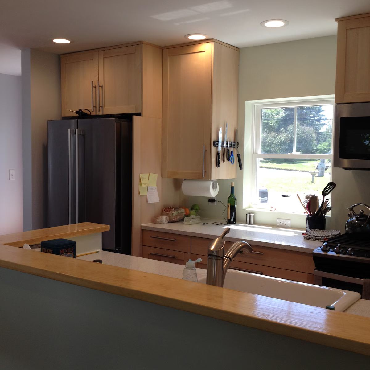 A very well-equipped cooks kitchen. Beware of sharp knives! at Horror Hill Cottage in Lubec